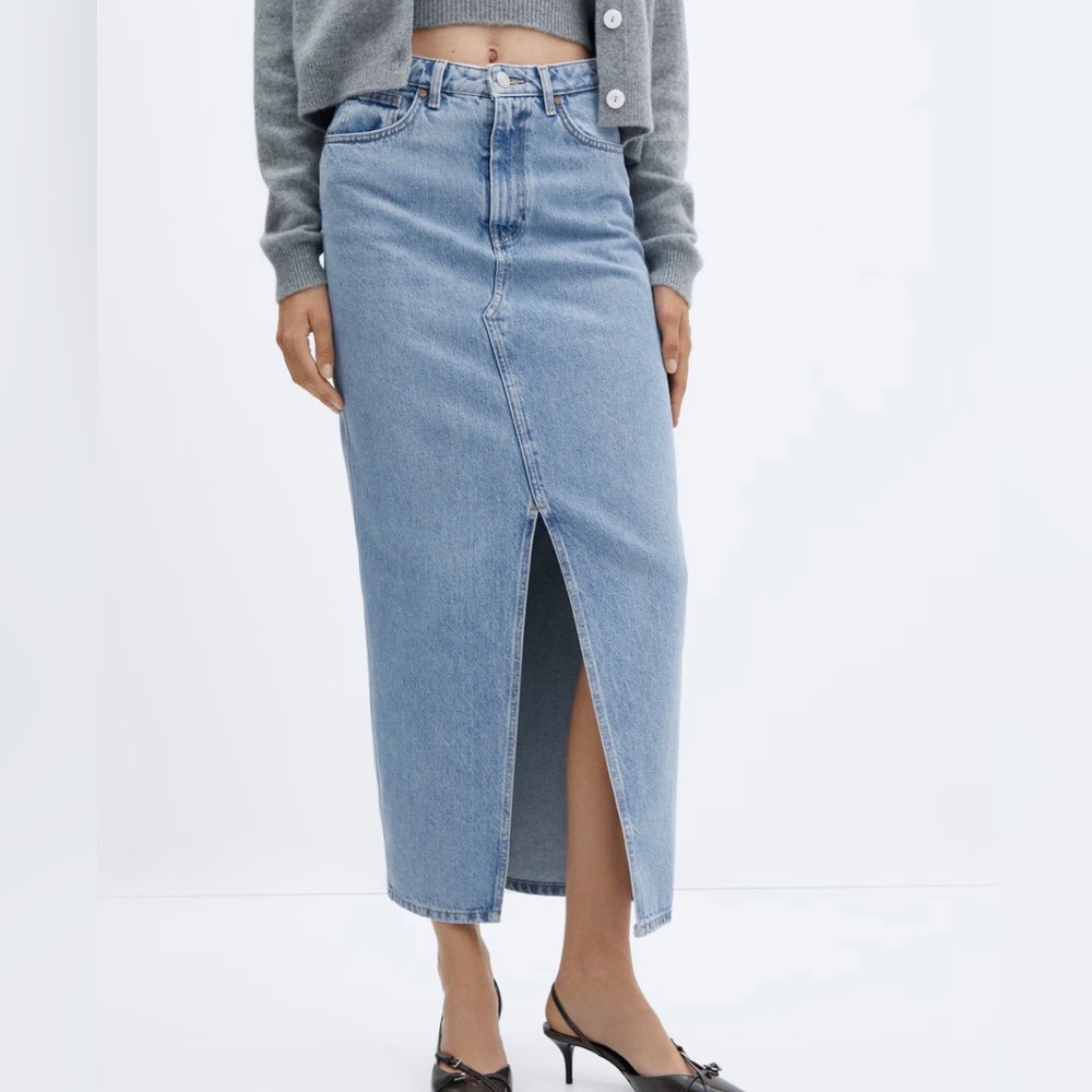 Mango Blue Split Denim Maxi Skirt Size Large